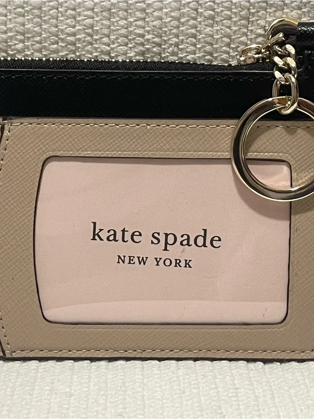 kate spade Two-Tone Tan and Black ID Card Holder with Key Ring